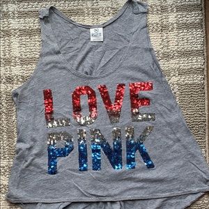 Love Pink Gray Sequin Tank Top